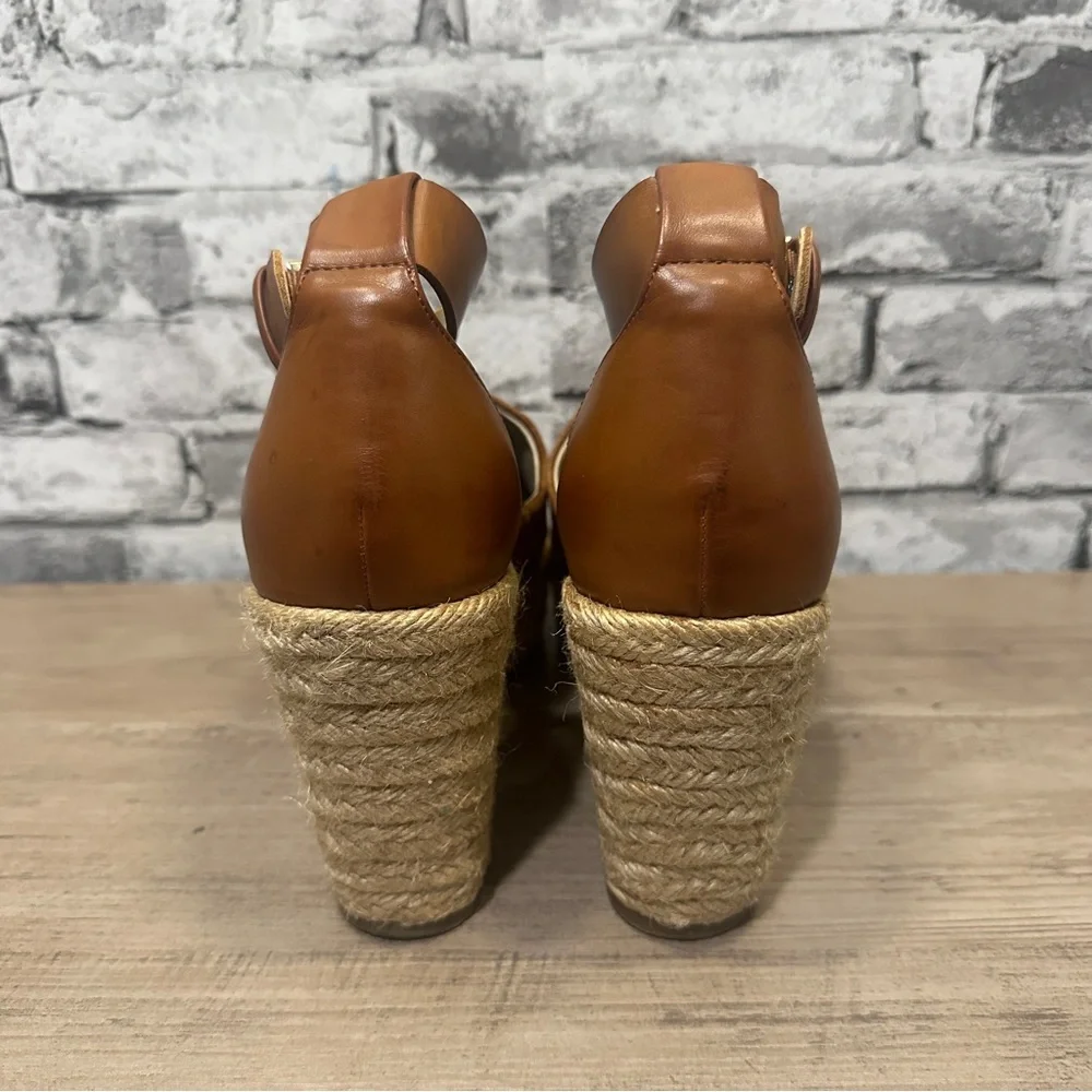 EUC Marc Fisher Tan and Black Espadrille Wedges Size 7.5M